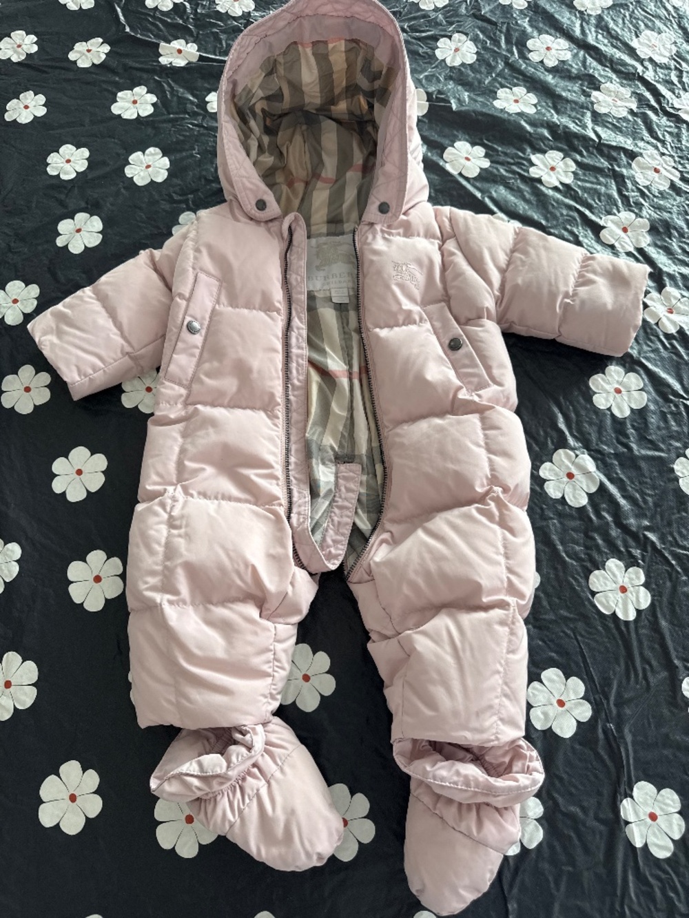 Authentic Burberry Children Light Pink Down Snowsuit Bunting - Size 3M / 62cm